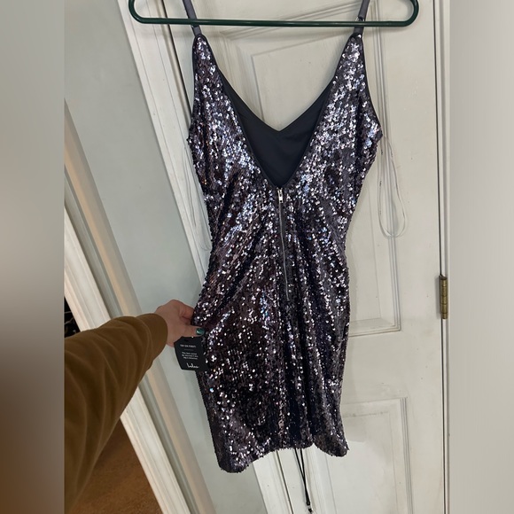 Lulus Charcoal Grey Sequin Bodycon Mini Dress - Picture 4 of 8